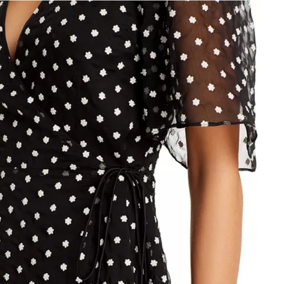 ALICE + OLIVIA Sandra Embroidered Floral Wrap Dress in Black White - Picture 3 of 11